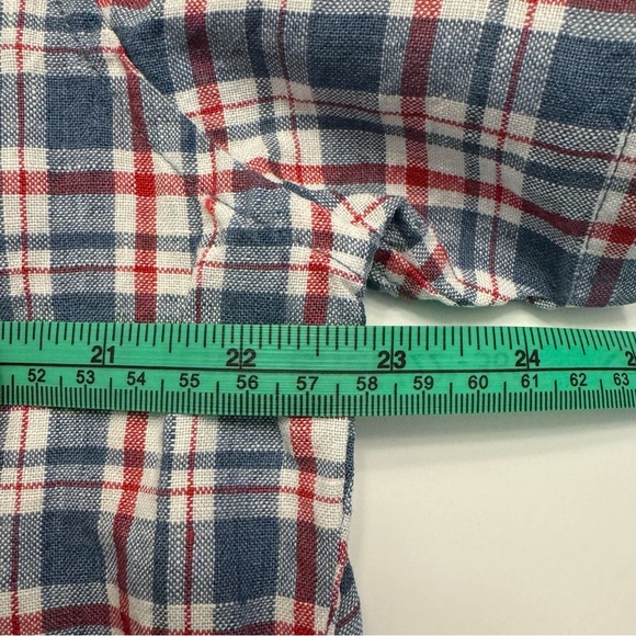 J Crew Baird McNutt Irish Linen Button Down Up Shirt Plaid Large Red Blue - Picture 6 of 10